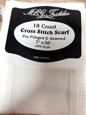 18 Count Cross Stitch Scarf Pre-Fringed & Seamed 7"x58" 100% Acrylic